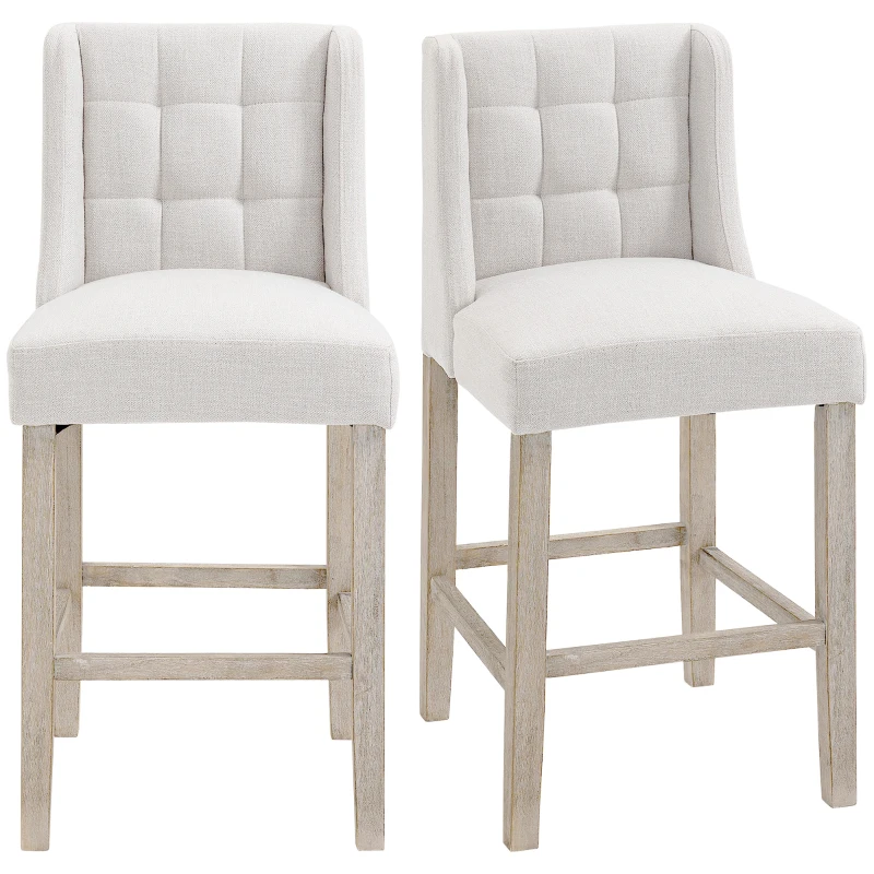 HOMCOM Modern Counter Bar Stools Tufted Upholstered Counter Chairs Set of 2 for Kitchen, Beige
