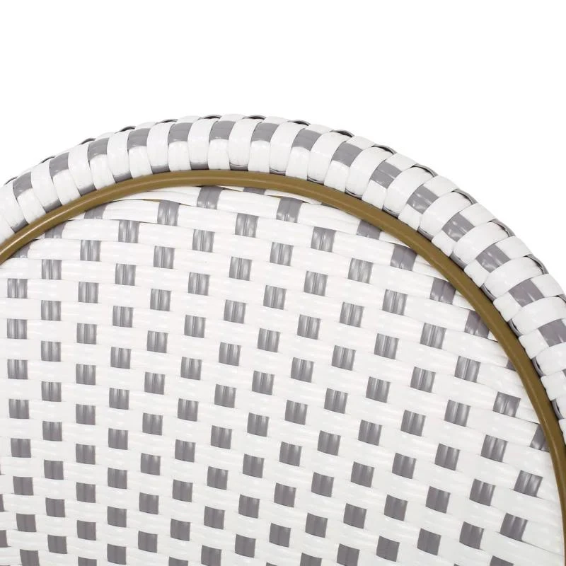 Set of 2 French Bistro Chairs with PE Rattan and Aluminium Frame, Outdoor Chairs with Bamboo Print Finish, 18.5'' L x 21.5'' W x 35'' H, White+Grey