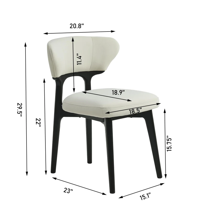 Set of 2 Solid Wood Dining Chairs with Curved Backrest, Upholstered Kitchen Chairs with Wooden Frame, 21'' L x 23'' W x 29.5'' H, Black