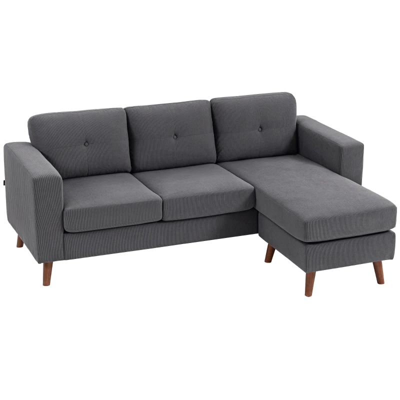 HOMCOM Sectional Sofa with Changeable Chaise Lounge, 3 Seat L-Shaped Sofa, Upholstered Couch for Small Space, Dark Grey