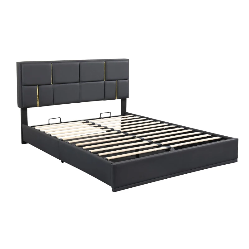 Queen Size Upholstered Platform Bed with Hydraulic Storage, MDF and Plywood Frame, Bed Frame for Living Room, 85" L x 64.5" W x 41" H, Black