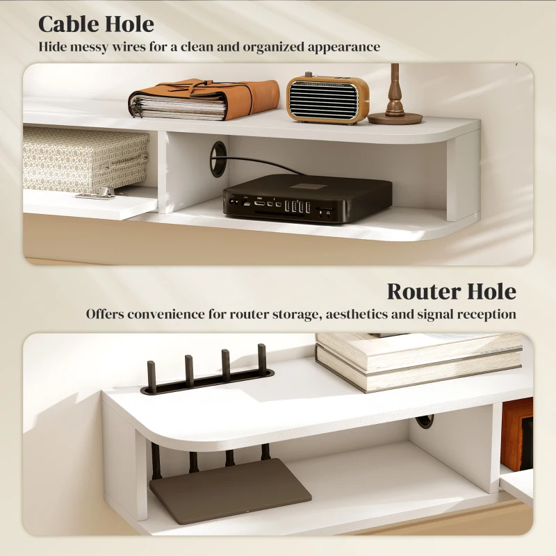 HOMCOM 71" Floating TV Stand for TVs up to 75 Inch, Wall Mounted Media Console with Flip Drawer and 2 Open Shelves, White