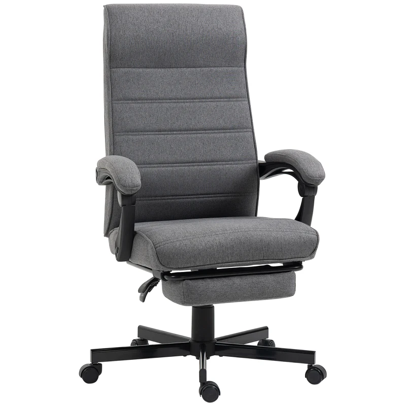 Vinsetto Computer Desk Chair, High-Back Office Chair, Reclining Chair with Adjustable Height, Footrest and Swivel Wheels, Grey