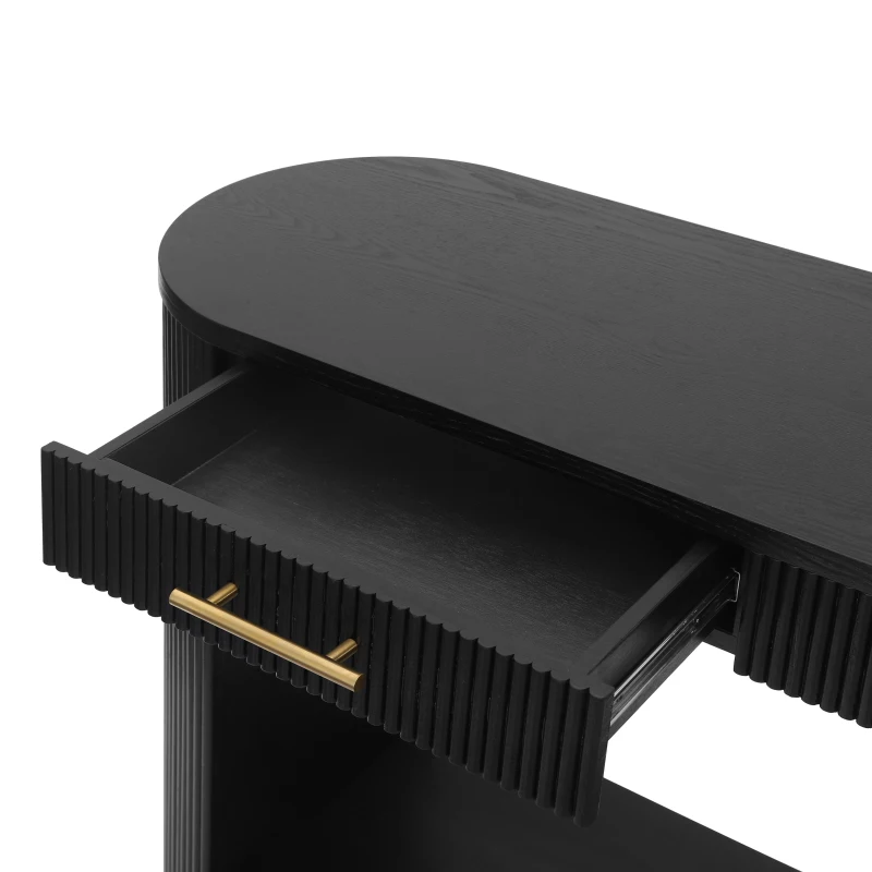 Farmhouse Console Table with Storage and Drawers, Narrow Wood Sofa Table for Living Room, Hallway, 47.5'' L x 14.5'' W x 30'' H, Black