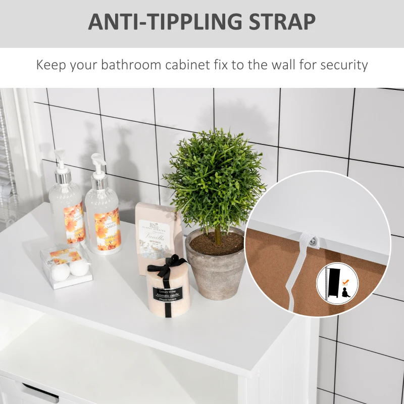 kleankin Freestanding Bathroom Cabinet with Adjustable Shelf and Drawers, Small Cabinet for Bathroom, Living Room, White