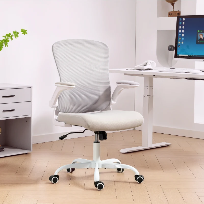HOMCOM Ergonomic Mesh Office Chair with 4D Lumbar Support, Swivel Desk Chair with Flip-up Armrests, Tilt Function, Grey