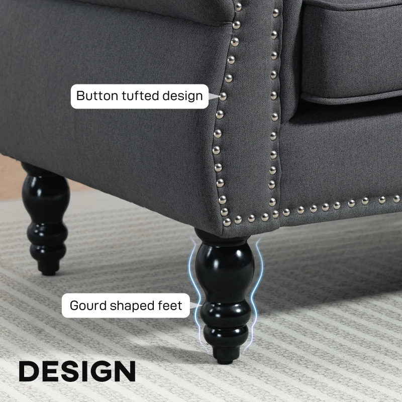 HOMCOM Stylish Midback Double Sofa with Sponge Padding, 2 Seater Sofa Couch, with Rubber Wood Leg, Dark Grey