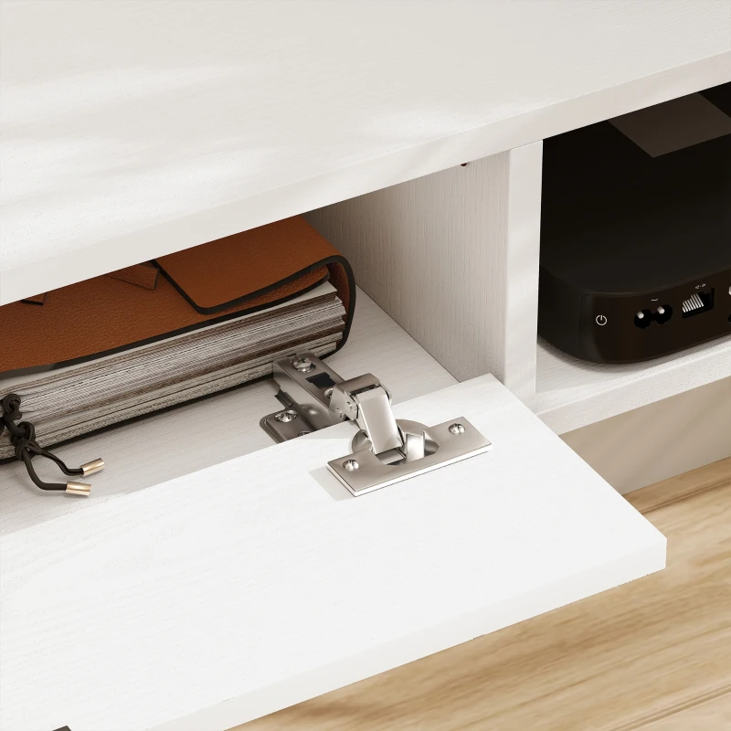 HOMCOM 71" Floating TV Stand for TVs up to 75 Inch, Wall Mounted Media Console with Flip Drawer and 2 Open Shelves, White