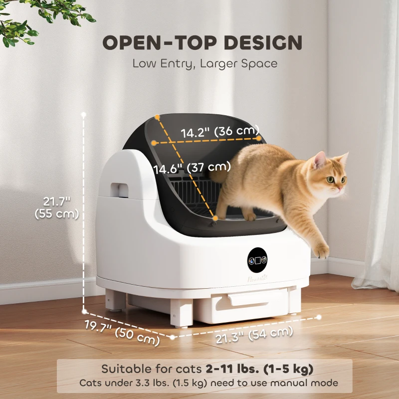 PawHut Open-Top Self Cleaning Cat Litter Box, Automatic Cat Litter Box with Integrated Safety Protection