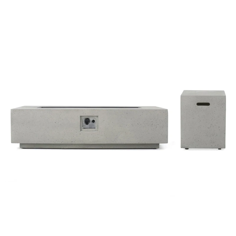 50000 BTU Propane Fire Pit Table with Tank Holder and Durable Iron Frame, Modern Stove for Outdoors, 56'' L x 26.5'' W x 15'' H, Light Gray