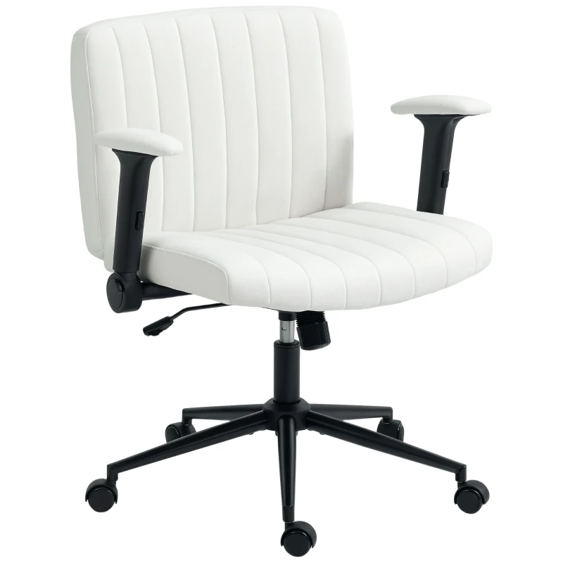 HOMCOM Criss Cross Chair with Flip-up Armrests, Wheels, Wide Office Chair with Adjustable Height, Tilting, Cream White