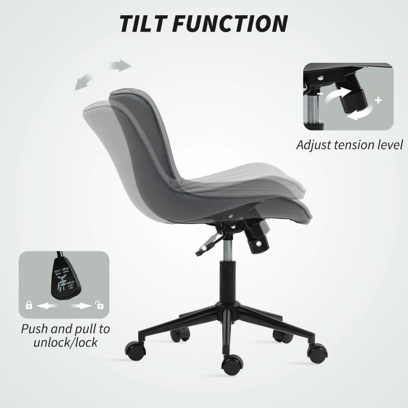 HOMCOM Armless Office Chair, 360° Swivel Desk Chair with Adjustable Height & Tilt Function, Dark Grey