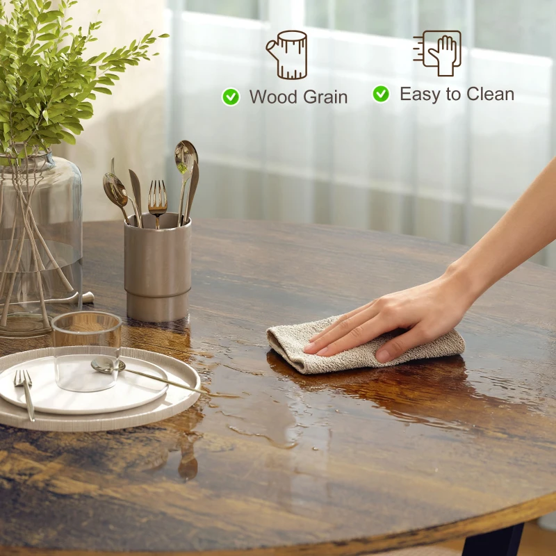 HOMCOM 35" Round Dining Table, Modern Dining Room Table with Steel Frame, Space Saving Small Kitchen Table, Rustic Brown