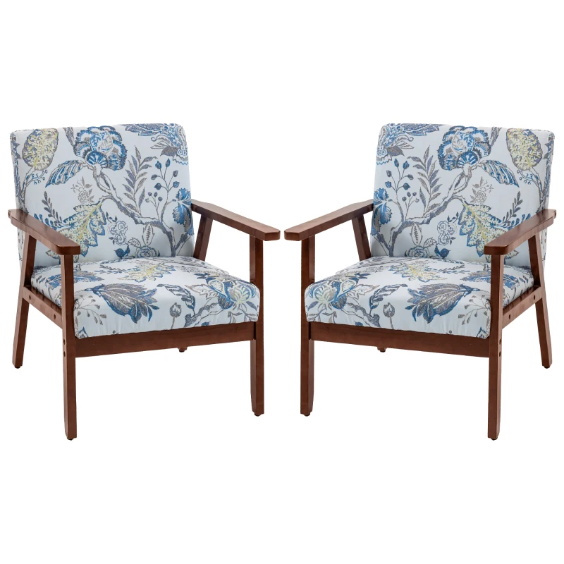HOMCOM 2 PCS Modern Accent Chairs with Cushioned Seat, Upholstered Linen-Feel Armchair for Bedroom, Living Room, Multicolored