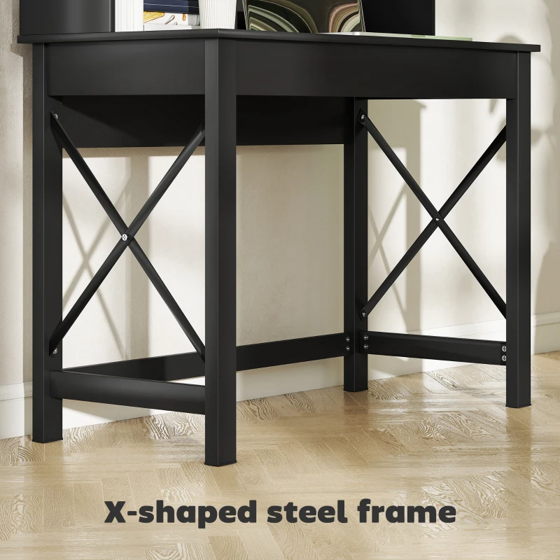 HOMCOM Computer Desk with Hutch, Home Office Table with Storage Shelves and Open Compartments for Writing, Work, Black