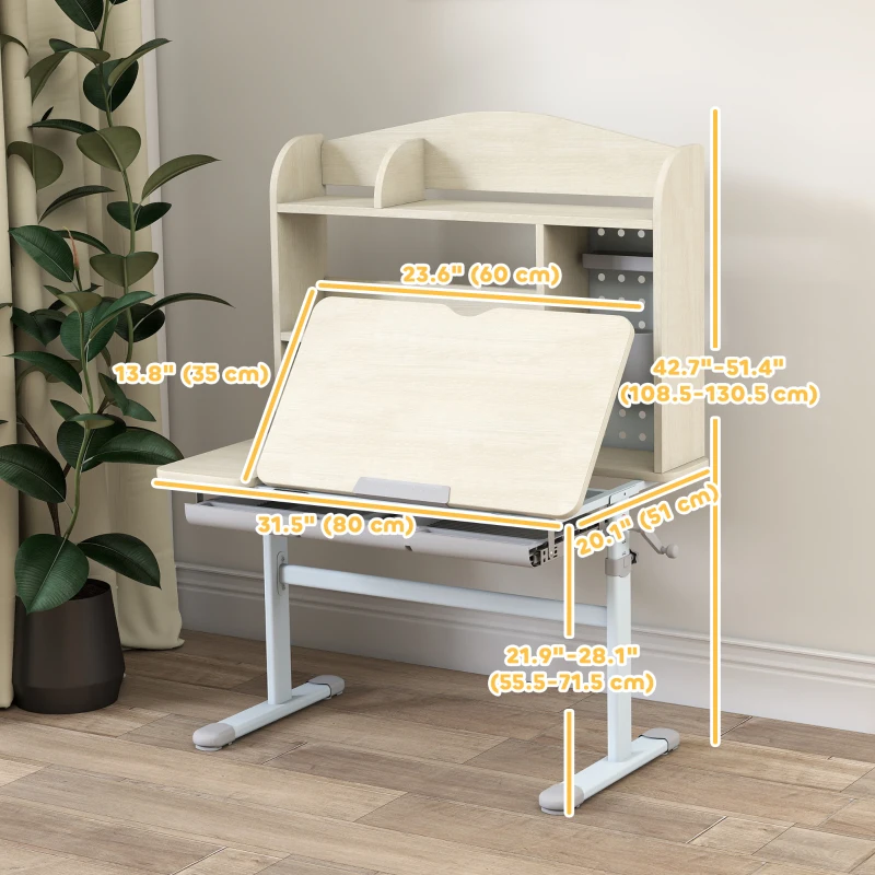 Qaba Kids Desk Height Adjustable with Tilted Desktop, Storage, Drawer, Pegboard, for 3-12 Years