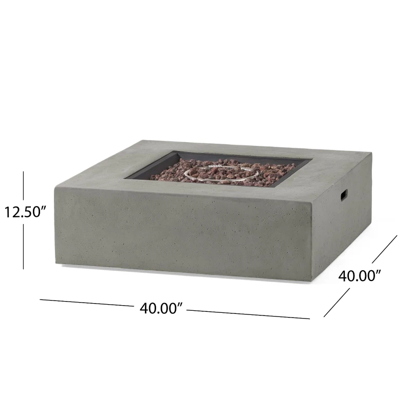 50000 BTU Outdoor Square Propane Fire Pit Table with Tank Holder, Lightweight Concrete, Fire Pit Top for Gathering, 40" L x40" W x 12.5" H, Light Grey