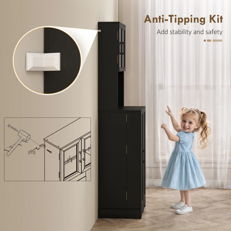 HOMCOM 71" Kitchen Pantry Cabinet, Freestanding Kitchen Hutch with 8 Door Shelves, Adjustable Shelf and Acrylic Doors, Black