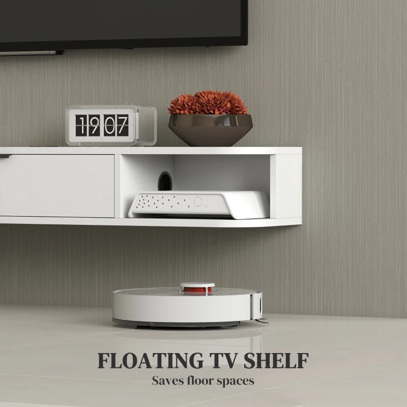 HOMCOM 47" Floating TV Stand for TVs up to 50 Inch, Wall Mounted Media Console with Flip Drawer and 2 Open Shelves, White