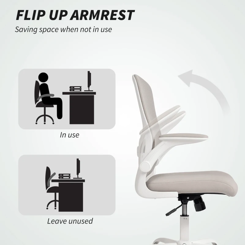 HOMCOM Ergonomic Mesh Office Chair with 4D Lumbar Support, Swivel Desk Chair with Flip-up Armrests, Tilt Function, Grey