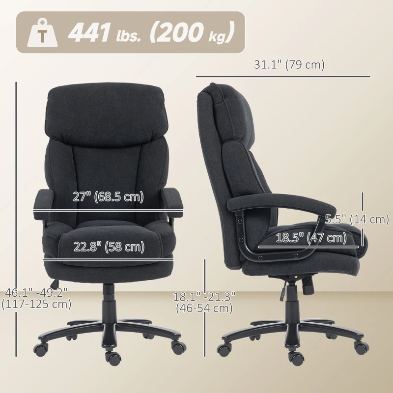 HOMCOM Big and Tall Executive Office Chair, Up to 450 lbs. Heavy Duty Desk Chair, Computer Chair for Heavy People, Black