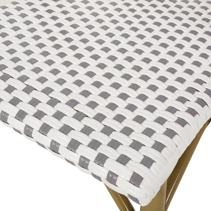 Set of 2 French Bistro Chairs with PE Rattan and Aluminium Frame, Outdoor Chairs with Bamboo Print Finish, 18.5'' L x 21.5'' W x 35'' H, White+Grey