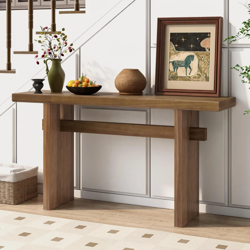 Farmhouse Wood Console Table with Premium Materials, Narrow Entryway Table with Easy Assembly, 59.5'' L x 16'' W x 31.5'' H, Antique brown