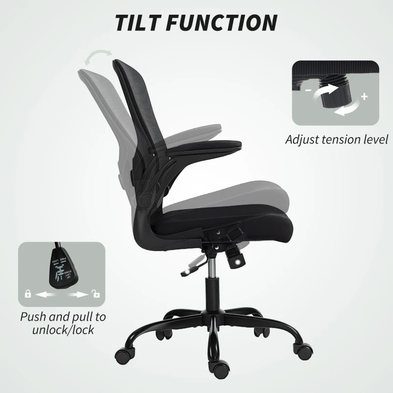HOMCOM Ergonomic Mesh Office Chair with 4D Lumbar Support, Swivel Desk Chair with Flip-up Armrests, Tilt Function, Black