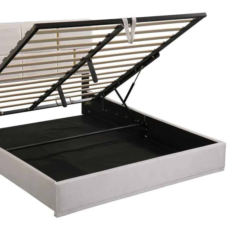 Queen Size Upholstered Platform Bed with Hydraulic Storage, MDF and Plywood Frame, Bed Frame for Living Room, 85" L x 64.5" W x 41" H, Beige