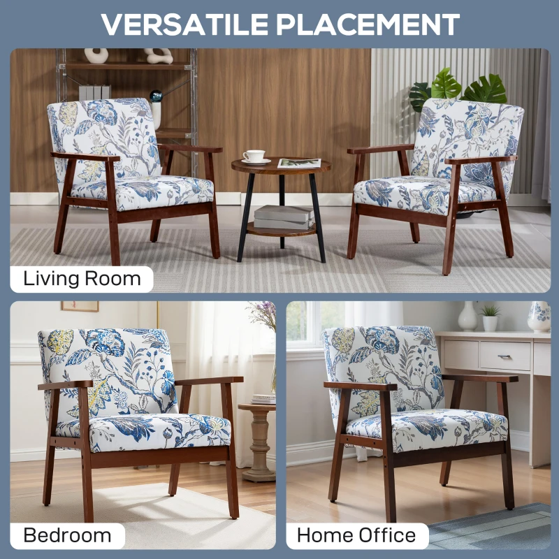 HOMCOM 2 PCS Modern Accent Chairs with Cushioned Seat, Upholstered Linen-Feel Armchair for Bedroom, Living Room, Multicolored