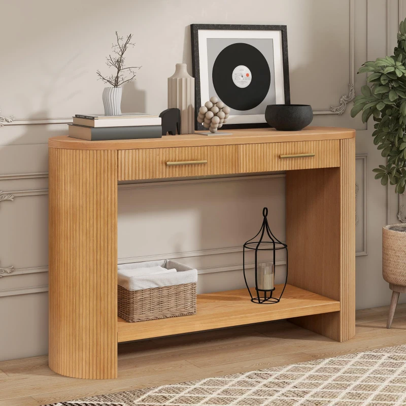 Farmhouse Console Table with Storage and Drawers, Modern Wood Sofa Table for Living Room, Hallway, 47.5'' L x 14.5'' W x 30'' H, Brown