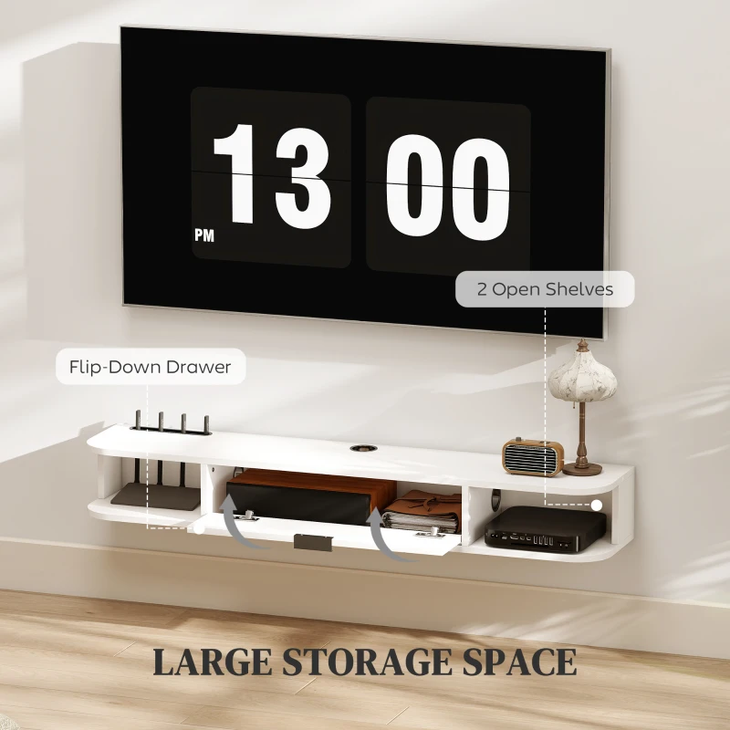 HOMCOM 47" Floating TV Stand for TVs up to 50 Inch, Wall Mounted Media Console with Flip Drawer and 2 Open Shelves, White