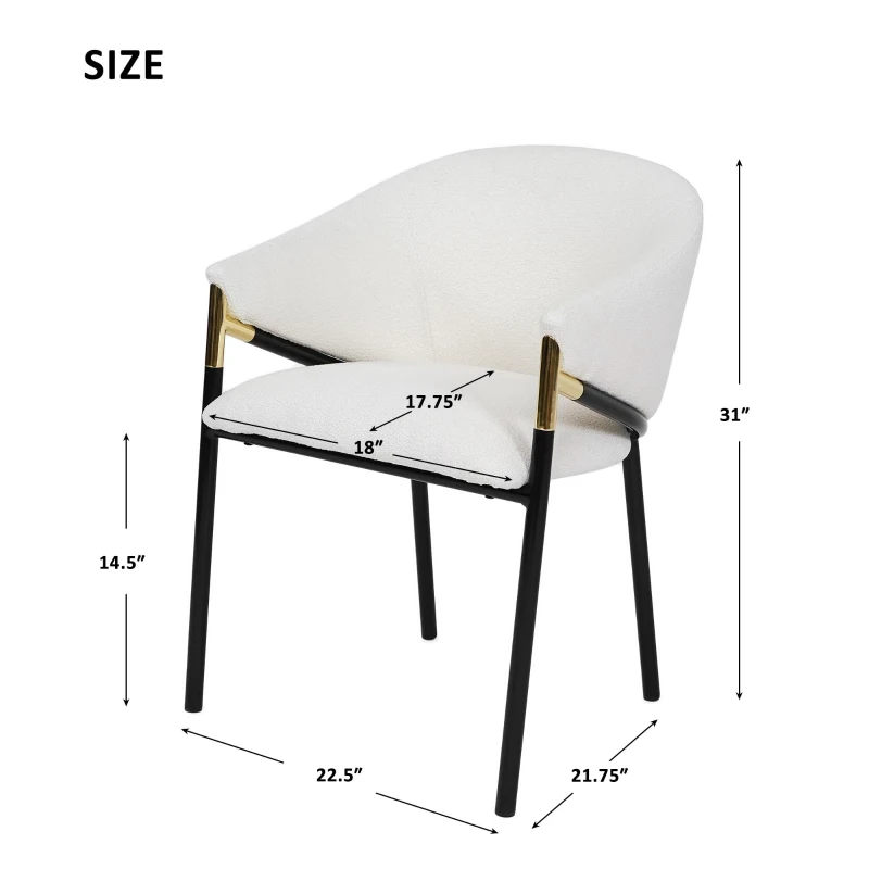 Set of 2 Modern Upholstered Dining Chairs with Metal Legs, Durable Design for Kitchen and Living Room, 22.5'' L x 22'' W x 31'' H, White