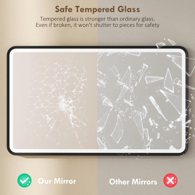 HOMCOM 40" x 24" Bath Mirror with LED Lights, Wall Mounted Restroom Mirror, 3 Colours, Dimmable, Horizontal/Vertical, Black