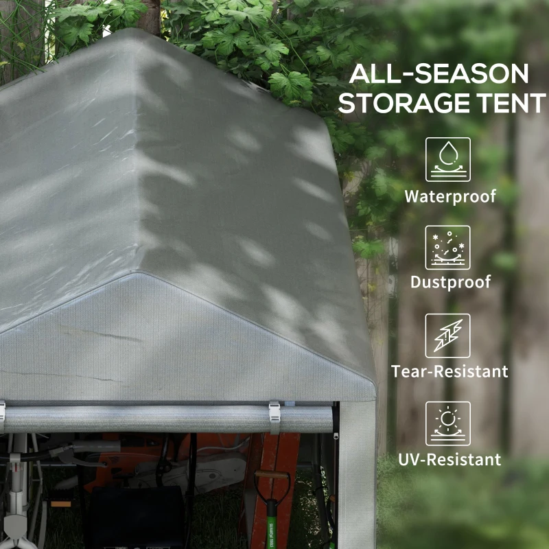 Outsunny 4 x 6ft Outdoor Storage Shed Tent, Portable Shed with Roll-up Door for Motorcycle, Bike, Garden Tools
