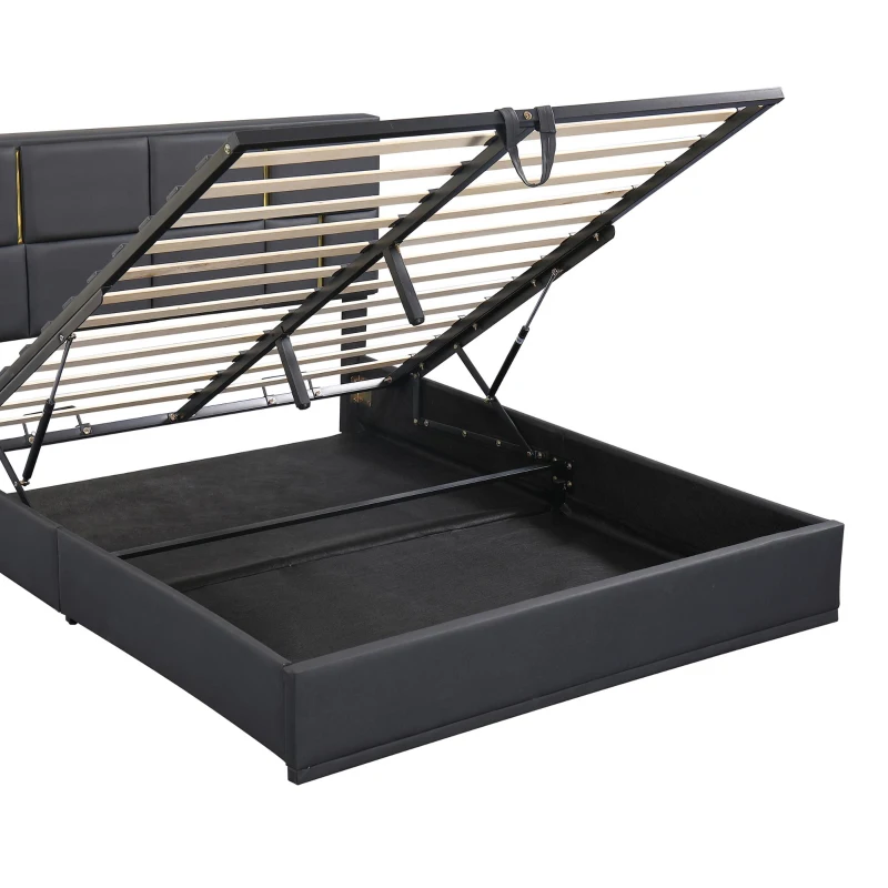 Queen Size Upholstered Platform Bed with Hydraulic Storage, MDF and Plywood Frame, Bed Frame for Living Room, 85" L x 64.5" W x 41" H, Black