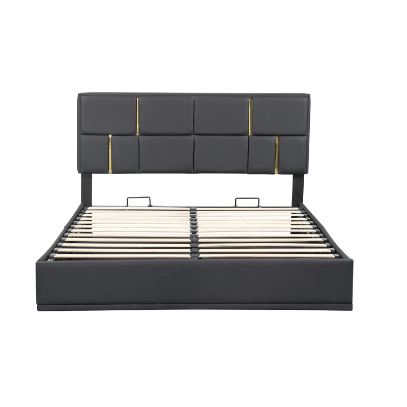 Queen Size Upholstered Platform Bed with Hydraulic Storage, MDF and Plywood Frame, Bed Frame for Living Room, 85" L x 64.5" W x 41" H, Black