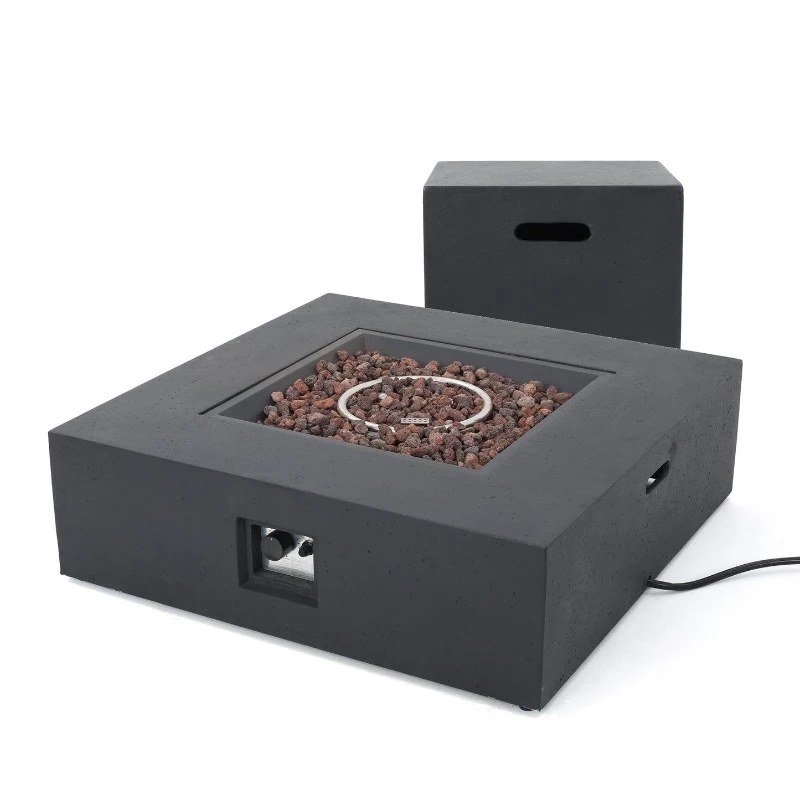 50000 BTU Outdoor Square Propane Fire Pit Table with Tank Holder, Lightweight Concrete, Fire Pit Top for Gathering, 40" L x40" W x 12.5" H, Dark Gery