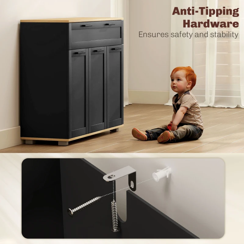 HOMCOM Sideboard Buffet Cabinet, Modern 40" Coffee Bar Cabinet with Wide Drawer, 3 Doors and 2 Adjustable Shelves, Black