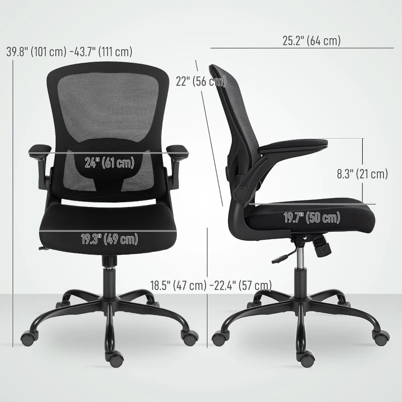 HOMCOM Ergonomic Mesh Office Chair with 4D Lumbar Support, Swivel Desk Chair with Flip-up Armrests, Tilt Function, Black