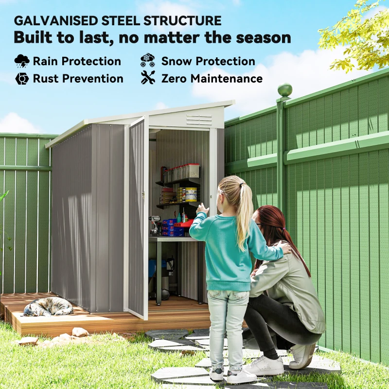 Outsunny 4' x 8' Outdoor Storage Shed Lean to Shed Outdoor Metal Tool Shed with Lockable Door and Air Vents, Light Grey