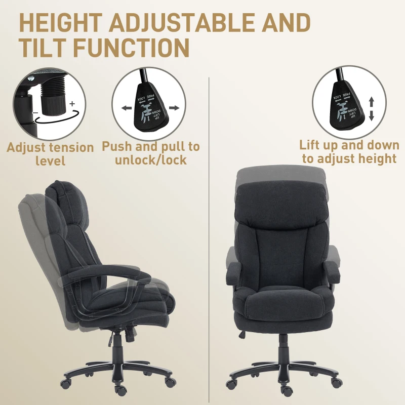 HOMCOM Big and Tall Executive Office Chair, Up to 450 lbs. Heavy Duty Desk Chair, Computer Chair for Heavy People, Black