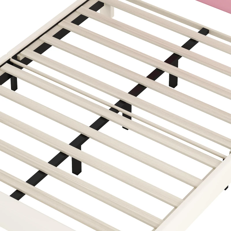 Full Size Upholstered Princess Bed with Crown Headboard, Solid Poplar Wood Frame, Bed Frame for Children, 80" L x 61.5" W x 44" H, Cream