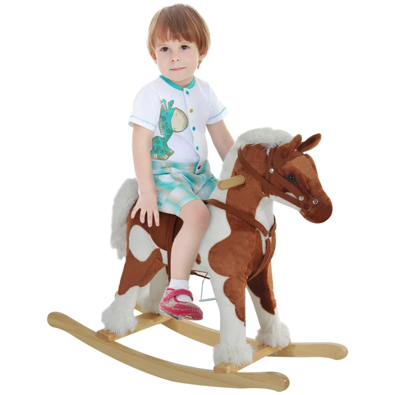 Qaba Toddler Rocking Horse, Kids Plush Rocking Chair Toy with Nursery Rhyme Music Brown