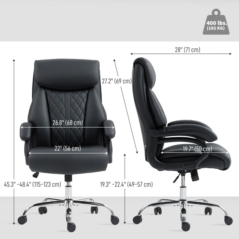 HOMCOM Office Chair with Spring Padding, PU Leather Computer Chair with Quiet Swivel Wheels, High Back, Black