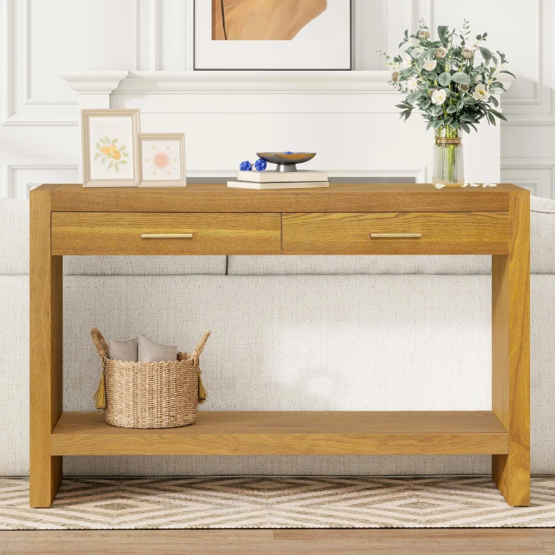 Farmhouse Console Table with Storage Drawers, Wooden Entryway Table Ideal for Living Room, Hallway, 47.5'' L x 15.5'' W x 30'' H, Brown