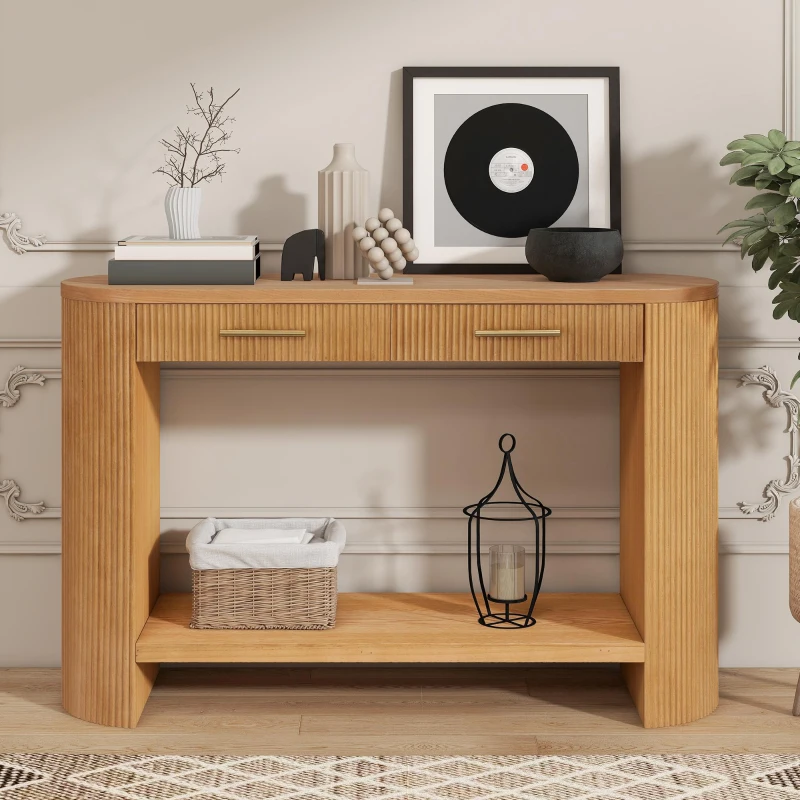 Farmhouse Console Table with Storage and Drawers, Modern Wood Sofa Table for Living Room, Hallway, 47.5'' L x 14.5'' W x 30'' H, Brown