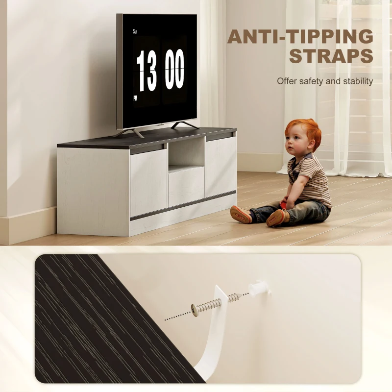 HOMCOM TV Stand for 55-60 Inch TV,  Entertainment Center w/ Cabinets, Shelf, Drawer and Cable Management for Living Room, White