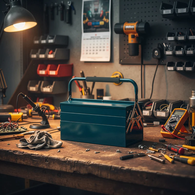 DURHAND 18" Metal Tool Box, Portable 5-Tray Cantilever Steel Tool Chest Cabinet for Garage and Warehouse, Dark Green