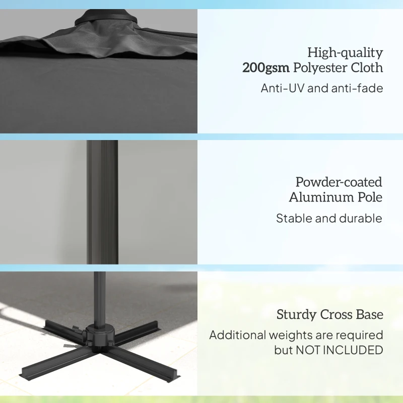 Outsunny 8FT Cantilever Patio Umbrella, Square Outdoor Offset Umbrella with 360° Rotation, Aluminum Hanging Umbrella with 3-Position Tilt, Crank & Cross Base for Garden, Dark Gray